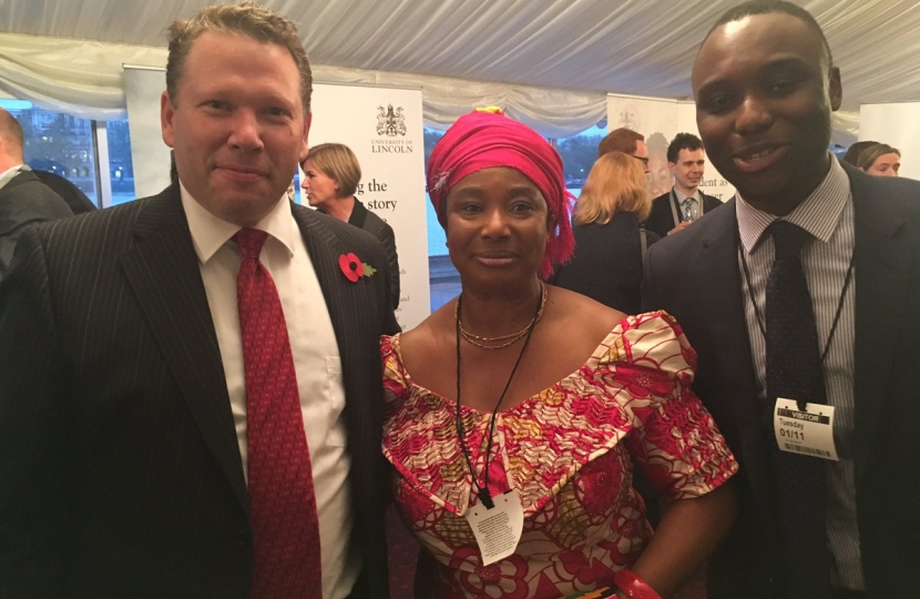 Karl with former President of Lincoln Students' Union, Dan Sam, and Dan Sam’s Mother in between them