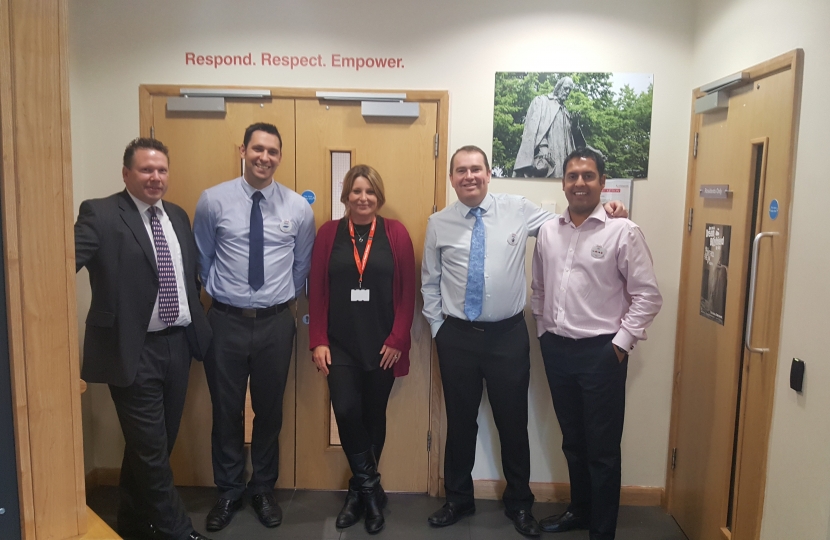 Karl McCartney MP, Mark Cox customer experience manager, Katie Simms from Framework, Alex Boak the store manager of Lincoln Extra, and Jit Singh, regional coach for Community Food Connection