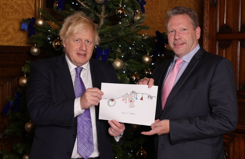 Boris Johnson & Karl with the 2021 Winning Christmas Card