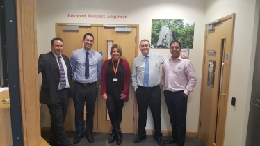 Karl McCartney MP, Mark Cox customer experience manager, Katie Simms from Framework, Alex Boak the store manager of Lincoln Extra, and Jit Singh, regional coach for Community Food Connection