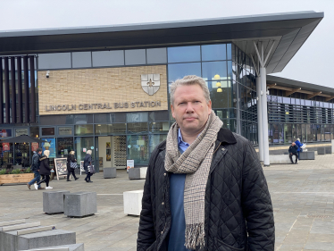 Karl outside Lincoln Bus Station